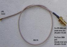 UFLA95-178-300, UFL, RP-SMA (male pin) jack, RG178 Cable, Length = 300mm-0