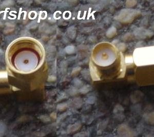 Adapter - RP-SMA Plug (female pin) to RA-SMA Jack (Male pin) Right Angle A6A9-0
