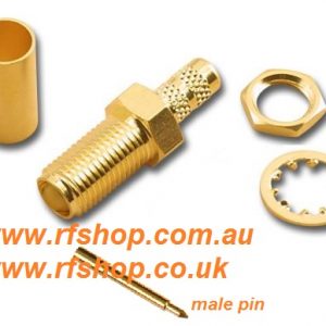 RP-SMA Connector, male inner pin, jack, RG58, LMR195, Bulkhead crimp CH-RAJ-58-BH-0