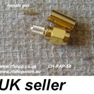 SMA Plug, female inner pin, Cmp, Fits LMR195, LMR200, RG58-0