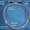Microdot Compatible, male/female, extension lead, Rg316, 1 mtre MD30MD80-316-1000-0