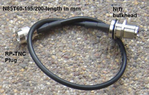 N85T60-195/200-350, RP-TNC (female pin), N female pin(BH), 195/CDR200 Cable, Loss at 2.45 GHz < 0.5dB, Length = 350mm-0