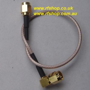 SMA Plug (Male pin) to SMA Plug Right angle (Male pin), RG316 cable, 200mm A30A39-316-200-0
