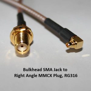 SMA Bulkhead Jack to Right Angle MMCX Plug, RG316, 300mm A85MMCX39-316-300-0