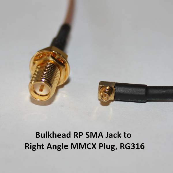 RP SMA Bulkhead Jack to Right Angle MMCX Plug, RG316, 150mm A95MMCX39-316-150-0