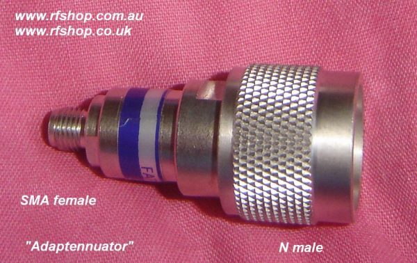 SMA fem to N male Adapter/Attenuator Adaptenuator, 2 Watt, up to 10GHz, 10dB FAT-NM5AF5T10G2W10-0
