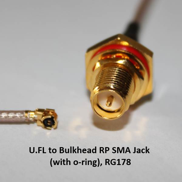 UFL to Bulkhead RP SMA Jack (with o-ring), RG178, 300mm UFLA95o-178-300-0